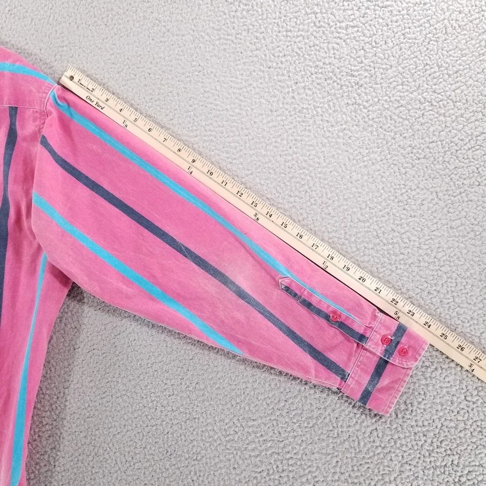 VTG Wrangler Brushpopper Shirt Mens 17 XL Pink Striped Western Rodeo Cowboy Blue